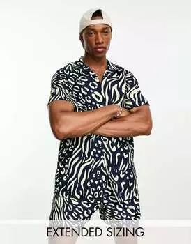 Темно-синяя рубашка с зебровым принтом ASOS DESIGN Coord Revere