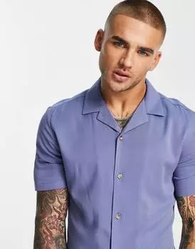 Темно-синяя рубашка скинни из вискозы с реверсивным воротником ASOS DESIGN