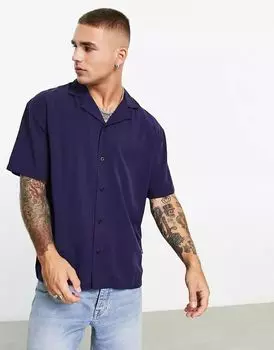 Темно-синяя рубашка свободного кроя с короткими рукавами Dr Denim Madi