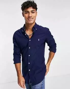Темно-синяя рубашка узкого кроя из поплина на пуговицах с логотипом Polo Ralph Lauren