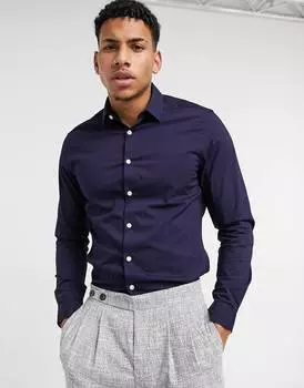 Темно-синяя рубашка узкого кроя стрейч ASOS DESIGN