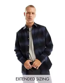 Темно-синяя рубашка в клетку из смесовой шерсти ASOS