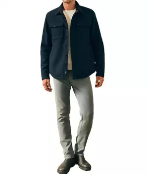 Темно-синяя саржевая куртка-рубашка CPO с высоким ворсом на шерстяной подкладке из флиса Faherty