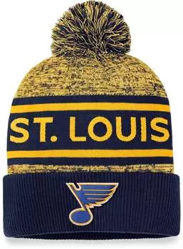 Темно-синяя шапка NHL St. Louis Blues 2023 Authentic Pro Rink с манжетами с помпонами