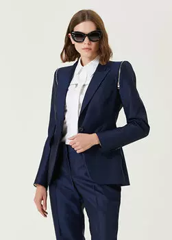 Темно-синяя шерстяная куртка с ласточкиным воротником и молнией Alexander McQueen