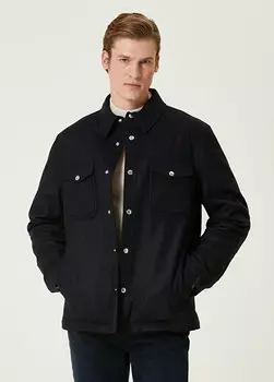 Темно-синяя шерстяная верхняя рубашка Beymen