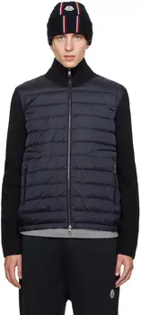 Темно-синяя стеганая куртка-пуховик Moncler, синий