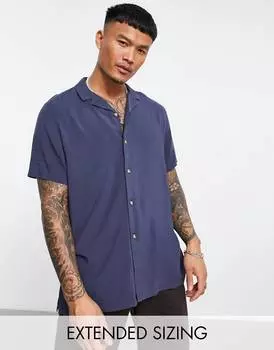 Темно-синяя свободная вискозная рубашка с реверсивным воротником ASOS DESIGN