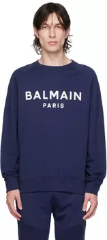 Темно-синяя толстовка Balmain с флокированным принтом