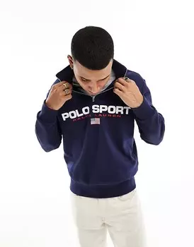 Темно-синяя толстовка Polo Ralph Lauren Sport Capsule с логотипом в стиле ретро и полумолнией на половину длины