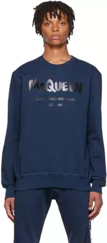 Темно-синяя толстовка с граффити Alexander McQueen