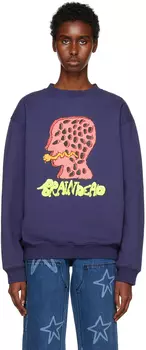 Темно-синяя толстовка с потертыми дырками Brain Dead