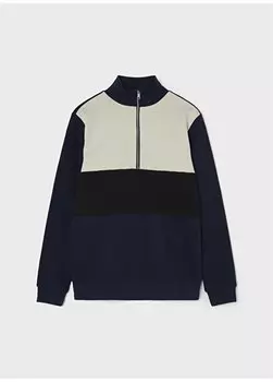 Темно-синяя толстовка с высоким воротником и длинными рукавами для мальчиков с геометрическим рисунком NLMNAZIP LS ПОЛОВИННАЯ МОЛНИЯ СВИТ Lmtd, темно-синий