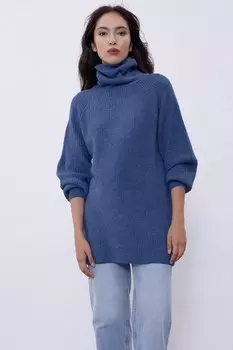 Темно-синяя трикотажная туника с высоким воротником SWK4299KM Sherin