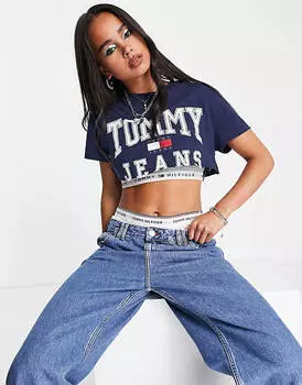Темно-синяя укороченная футболка с логотипом Tommy Jeans x ASOS, эксклюзивная коллаборация