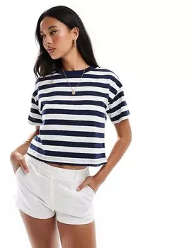 Темно-синяя укороченная футболка в полоску River Island