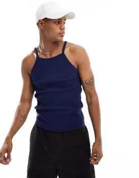 Темно-синяя узкая майка на тонких бретельках ASOS DESIGN