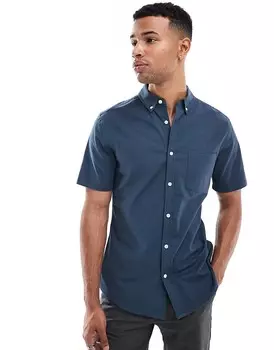 Темно-синяя узкая оксфордская эластичная рубашка ASOS DESIGN