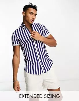 Темно-синяя узкая оксфордская рубашка стрейч с полосками ASOS DESIGN