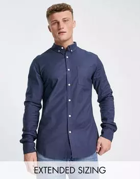 Темно-синяя узкая оксфордская рубашка узкого кроя ASOS DESIGN
