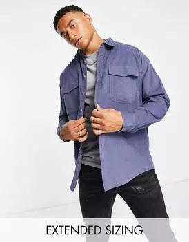 Темно-синяя вельветовая рубашка оверсайз с двойным карманом ASOS DESIGN