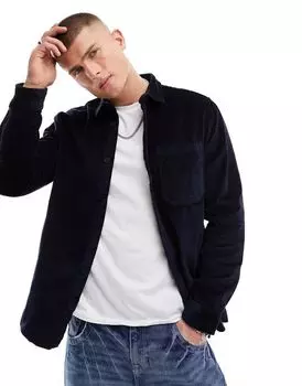 Темно-синяя вельветовая рубашка с карманами River Island