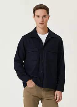 Темно-синяя верхняя рубашка из шерстяной фланели Beymen