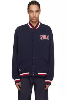 Темно-синяя винтажная флисовая куртка-бомбер Polo Ralph Lauren
