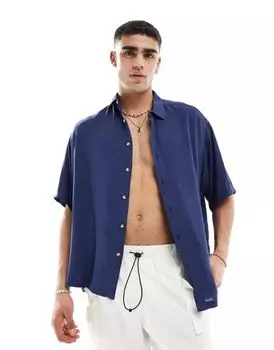 Темно-синяя вискозная рубашка свободного кроя ASOS