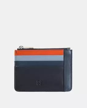 Темно-синяя визитница с портмоне из телячьей кожи наппа на молнии Dudu, темно-синий