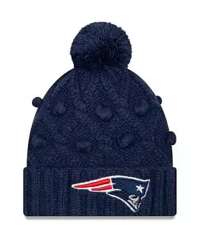 Темно-синяя вязаная шапка Big Girls New England Patriots с манжетами и помпоном New Era, синий