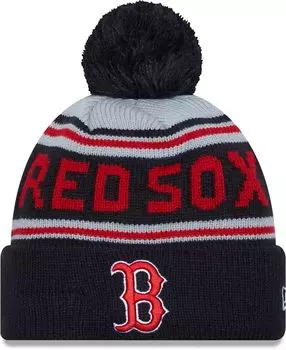 Темно-синяя вязаная шапка New Era для взрослых Boston Red Sox с надписью и помпоном