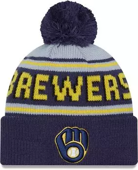 Темно-синяя вязаная шапка New Era для взрослых Milwaukee Brewers с надписью и помпоном