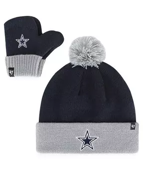 Темно-синяя вязаная шапка с манжетами Bam Bam Dallas Cowboys для маленьких мальчиков и девочек, комплект с помпоном и варежками '47 Brand, синий