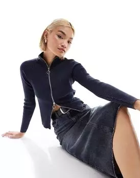 Темно-синяя вязаная спортивная куртка с двусторонней молнией COLLUSION