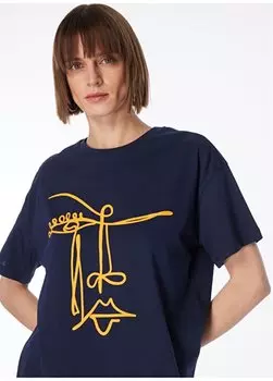 Темно-синяя женская базовая футболка с круглым вырезом F4SL-TST0730 Fabrika, темно-синий