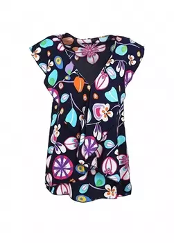 Темно-синяя женская блузка с V-образным вырезом и принтом Selen