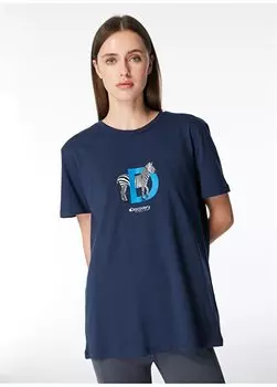 Темно-синяя женская футболка с круглым вырезом с принтом W-MERCAX Discovery Expedition, темно-синий