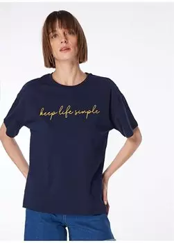 Темно-синяя женская футболка с круглым вырезом с принтом F4SL-TST0746 Fabrika, темно-синий