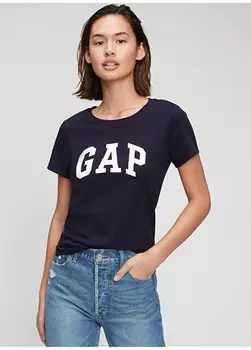 Темно-синяя женская футболка с круглым вырезом и принтом Gap