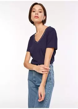 Темно-синяя женская футболка с v-образным вырезом 1087577 Network, темно-синий