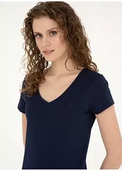 Темно-синяя женская футболка с v-образным вырезом TV0124 U.S. Polo Assn., темно-синий