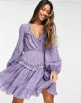 Темно-сиреневое кружевное платье мини с защипами ASOS DESIGN