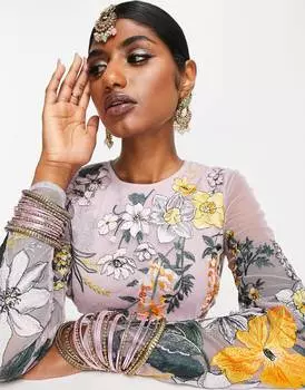 Темно-сиреневый укороченный топ lehenga с вышивкой глицинией ASOS DESIGN