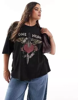Темно-угольная футболка бойфренда ASOS DESIGN Curve с графическим принтом в виде камня Stone Heart