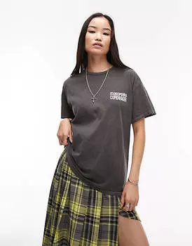 Темно-угольная футболка оверсайз с графическим рисунком Topshop