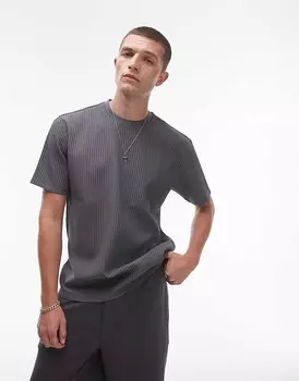 Темно-угольная футболка оверсайз со складками Topman