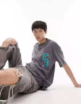 Темно-угольная футболка оверсайз Topman с эмблемой Сан-Хосе