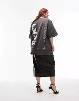 Темно-угольная футболка оверсайз Topshop Curve