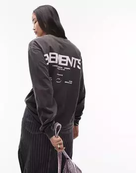 Темно-угольная футболка с длинными рукавами и принтом Topshop Graphic Elements